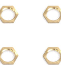 4 Pack Brass Lock Nut Fittings 1/8 NPT Female for Measuring Devices, showing four hexagonal brass nuts.