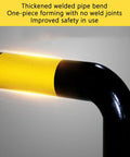 Close-up of Heavy Duty Industrial Guard Rail With U Shaped Anti Collision Bar Floor Mounted Bolt In Installation Yellow With Black Stripe