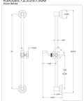 Diagram of 24 Inch Brushed Nickel Shower Slide Bar With Adjustable Ergonomic Holder And Cross Handle Wall Mount dimensions
