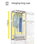 Hanging long coats in Heavy Duty Portable Fabric Wardrobe Organizer With Rock Solid Steel Frame Foldable Dustproof Closet Storage Cabinet For Top Shelf Room Organization And Zero Hassle Setup.