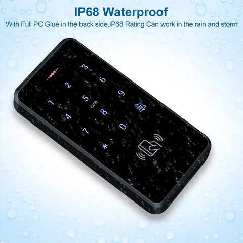Outdoor Door Access Control System Kit IP68 Waterproof RFID Keypad Card Reader display with raindrops