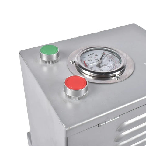 Control panel close-up of Heavy Duty Electric Hydraulic Hose Crimper Tool With Eight Interchangeable Dies For Automotive Repair And Excavators 110V.