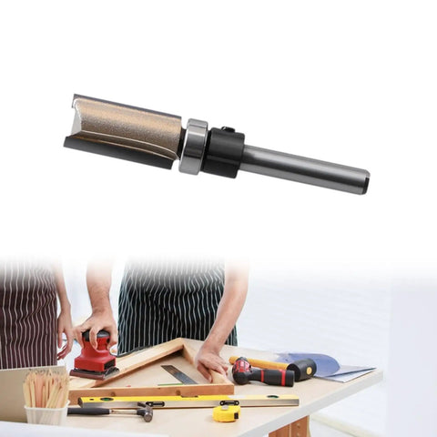 Top Notch 1/4 Inch Shank Flush Trim Router Bit With Smooth Bearing for precision woodworking, showing tungsten steel material and design.