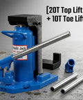 Tough As Nails Double Action Hydraulic Toe Jack with 20 ton top lift and 10 ton toe lift in blue metal design.