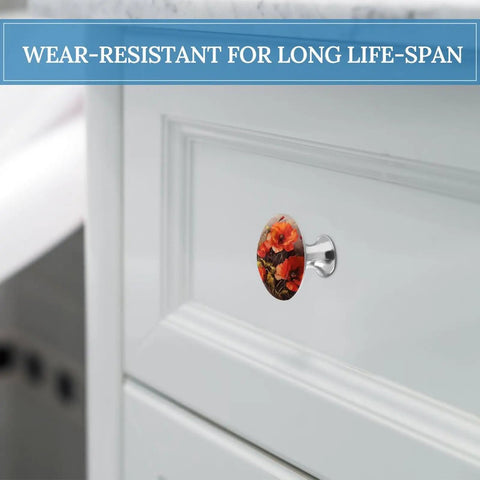 Snag These Knockout Red Flower Cabinet Knobs 2 Pack Solid Stainless Steel Heavy Duty Drawer Pulls Hella Durable Slick Round Handles on white cabinet.