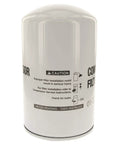 Straight Swap Heavy Duty Spin On Oil Filter For Commercial Air Compressors Industrial Machinery High Efficiency Replacement, white canister with caution label.