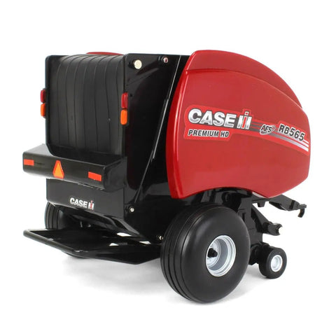 One Sixteenth Scale Case IH RB565 Round Baler Diecast Farm Toy with realistic graphics and durable build, rear view.
