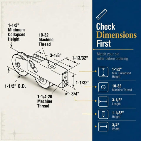 Heavy Duty Steel Ball Bearing Sliding Door Roller Assembly For Patio Glass Tracks 1 1/2 Inch dimensions and specifications illustration