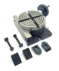 Four Inch Rotary Table For Milling Machines With Four Slots And M6 Clamp Kit, Calibrated 0 To 360 Degrees, visible with accessories