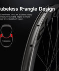 Close-up of 65mm Carbon Wheelset With Ceramic Bearings showing tubeless rim design.