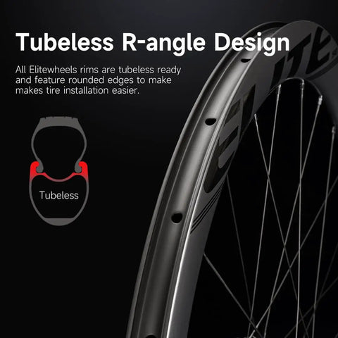 Close-up of 65mm Carbon Wheelset With Ceramic Bearings showing tubeless rim design.