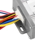 Close-up of 24V 1000W Brushed Electric Speed Controller for E Bike Conversion with wires and aluminum casing.