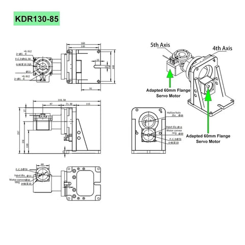 Built Tough Hollow Rotary Platform delivering Frictionless 360 Degree Motorized Indexing for CNC projects, detailed engineering drawings.