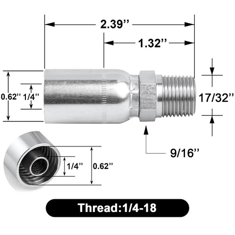 12 Pack One Quarter hydraulic Hose Fittings NPTF Male Crimp End dimensions with carbon steel construction