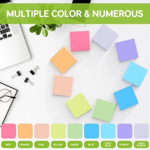 Bright Color 3x3 Sticky Notes Pack With 18 Pads And 50 Sheets Each Super Sticky Recyclable Note Set arranged in color grid