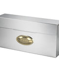 Silver weatherproof wall mount mailbox with mail emblem, stainless steel, heavy duty, 3.75 x 14.5 x 7.1 inches, drip edge design