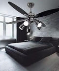 Slick Modern Black Ceiling Fan With Five Rotatable Lights Remote Control And Quiet Operation 360 Degree Rotating Lighting 48 Inch Indoor Chandelier Fan for sleek bedroom ambiance.