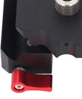 Close-up of the Dead On Precision Self Centering Doweling Jig Kit adjusting lever for precise wood joinery.