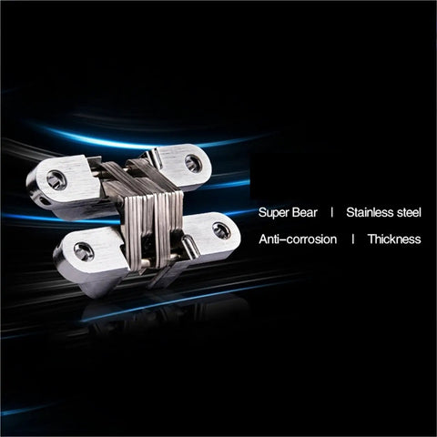 Heavy Duty 304 Stainless Steel Hidden Hinges Two Pack For Kitchen Cabinets And Furniture Doors Invisible Concealed Folding Door Hardware Built Solid With Real Smooth Swing Action, detailed view of hinge.