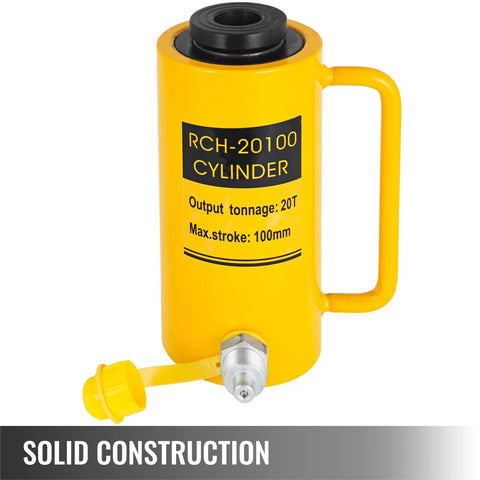 20T 4 Inch Hollow Hydraulic Cylinder Jack For Heavy Duty Lifting, Single Acting Ram, 100mm Stroke, Steel Construction