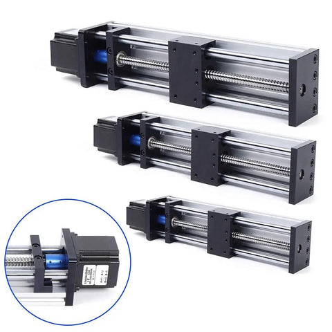 High Precision Linear Rail Stage With 100mm 200mm 300mm Travel Square Rails Mini Slide Table and NEMA 23 Stepper Motor for CNC Router