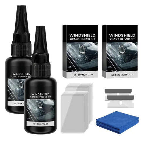 Windshield Chip Repair Kit 2026 Upgraded Formula Quick Fix With 30ml Glass Repair Liquid, 1 Towel, 1 Blade, 5 Curing Films Set