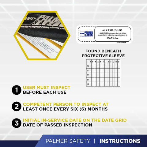 Instruction label for 18 Inch D Ring Extender For Fall Protection With Three Quarter Inch Snap Hook And D Ring Premium Polyester