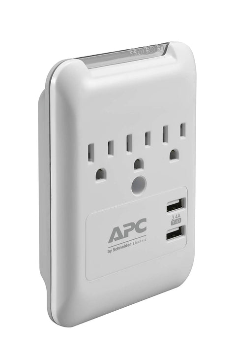 Wall Mount Surge Protector With USB Ports 540 Joule Protection Three Outlet Power Strip 3.4 Amps USB Charging