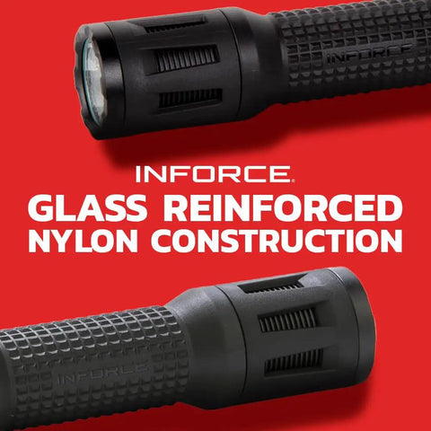 TFX Handheld Flashlight 700 Lumens White Beam, Black Body, Rugged Glass-Reinforced Nylon Build, showing knurled grip detail.