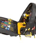 Open L255 Tech Gear Lighted Backpack With 53 Pockets Built In LED Light With Three Brightness Settings Rugged Tool Carrier showing tools