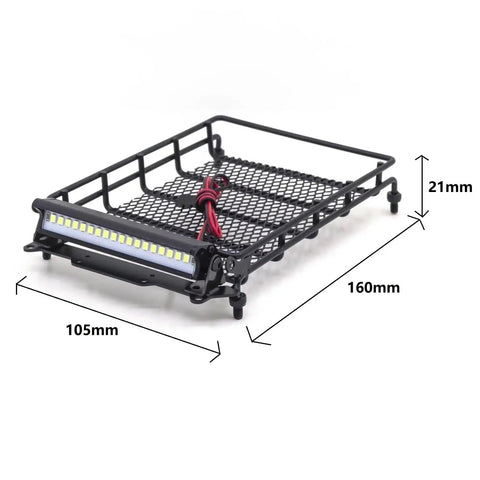 Premium 1/12 Scale Metal Luggage Carrier Roof Rack With Bright Light, 160mm x 105mm x 21mm for Rc Crawlers