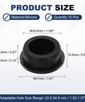 15 Pcs T Shaped Silicone Plugs Set For 33 To 35 Mm Holes 34 Mm Diameter Round Rubber Stops Snap In Waterproof Bulkhead Seals dimensions