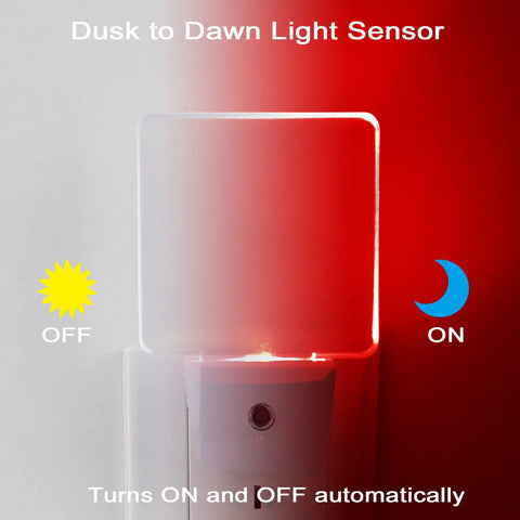 2 Pack Plug In Red Night Lights With Dusk To Dawn Sensor Zero Point Five Watt LED Auto On Off Soft Red Glow