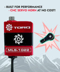 Beefy High Torque Micro Servo for 1 24 RC Crawlers, 5V to 8.4V Power, red and black CNC servo mounts and arms displayed.
