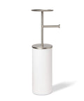 Portaloo Toilet Paper Stand And Reserve With Built In Tray In White Nickel Finish Slick Chrome Accents Space Saving Bathroom Organizer