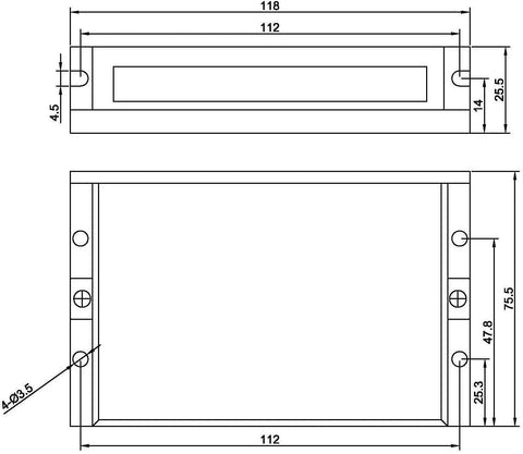 EASON DM542 CNC stepper motor driver front and side views showing mounting holes and dimensioned outline