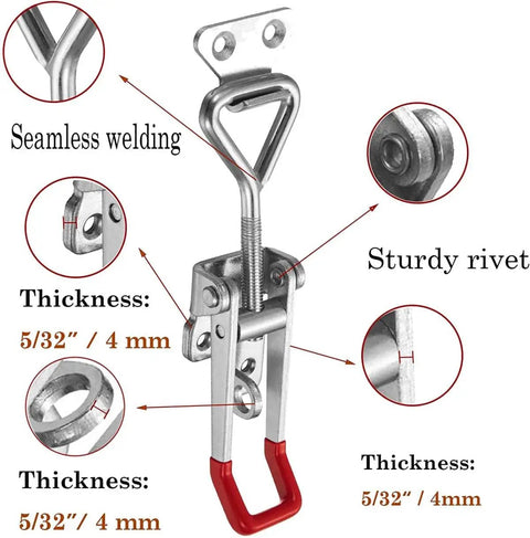 Beefy Heavy Duty Adjustable Toggle Latch Clamp 1320 Lbs Holding Capacity, Large Hasp Clamp construction, 7.5 Inch, carbon steel details