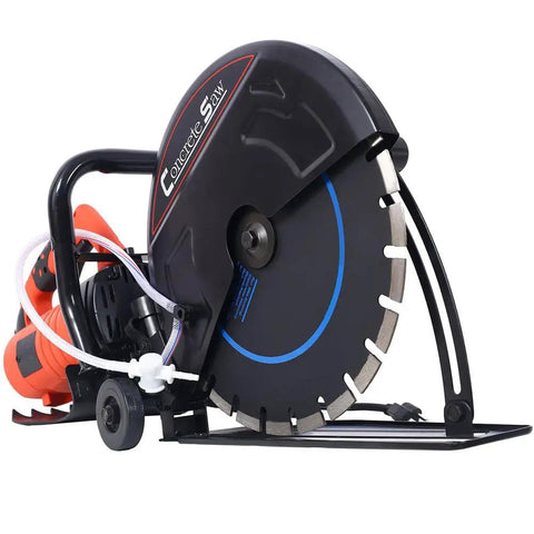 Builder Grade Kickass Concrete Cut Off Saw With 14 Inch Diamond Blade and Raging 15 Amp Motor for Knockout Wet or Dry Masonry Projects, close-up view.