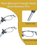 Two Pack Triangular Cap Ball Locking Pins With Button Handle For Quick Release, 304 stainless steel, with 24.5cm rope visible.