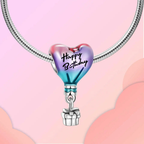 Hot Air Balloon Happy Birthday Dangle Charm In 925 Sterling Silver With Pink Purple And Blue Enamel So Cool Bracelet Necklace Pendant Bead Jewelry Gift For Women Family Friends