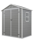 6x4 Ft Resin Outdoor Storage Shed With Floor And Window, lockable door visible, perfect for patio or backyard