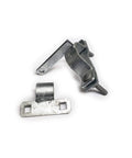 Close-up view of metal brackets and latch from Heavy Duty Sliding Gate Hardware Kit with Dual Wheel Carriers and 8 Inch Pneumatic Wheels.