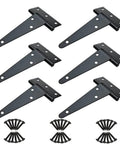 6-piece set of 4 inch T Strap Hinges Heavy Duty Tee Hinge Set for Wooden Fences Gates Barn Doors Yard Doors and Outdoor Gates with 36 screws