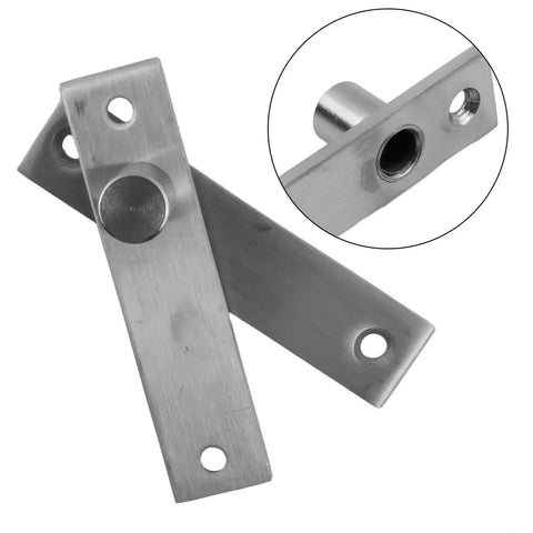 Heavy Duty Stainless Steel Pivot Door Hinge Set Featuring Rock Solid 360 Degree Swinging And No Sweat Floor Mount Adjustment For Wood Floors And Mansions, showcasing durable design and installation holes.