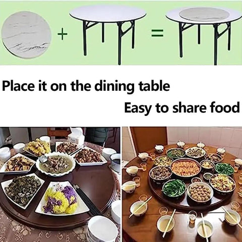 Downright Slick 100cm Wooden Lazy Susan Turntable Featuring Buttery Smooth 360 Degree Spinning Action Perfect For Organizing Kitchen Cabinets Serving Hot Dishes Or Hosting Weekend Parties Without Breaking A Sweat, displayed on a dining table with dishes.