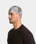 Side profile of model wearing Cooling Helmet Liner That Cools Instantly When Wet, UPF 50 Sun Protection, Lightweight, Digital Camo Gray.