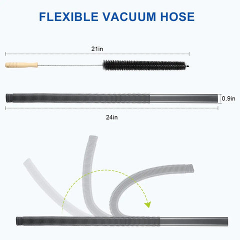 Dyson Dryer Vent Cleaner Kit with lint brush and 24-inch extension hose showing flexibility, designed for deep cleaning dryer vents.