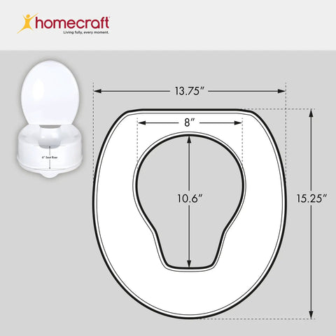 Savanah Raised Toilet Seat With Lid 6 Inch Lift For Seniors And Mobility Help dimensions illustration with open lid