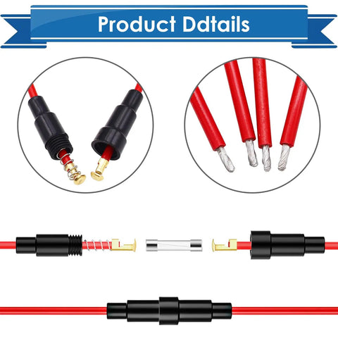 Heavy Duty Inline Fuse Holders And Fast Blow Glass Fuses Assorted Pack With 5x20mm And 6x30mm Ranges showing connectors and wire details.