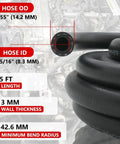 Five Sixteenth Inch High Pressure Push Lock Fuel Injection Hose 5 Ft Long text overlay with size details and engine background